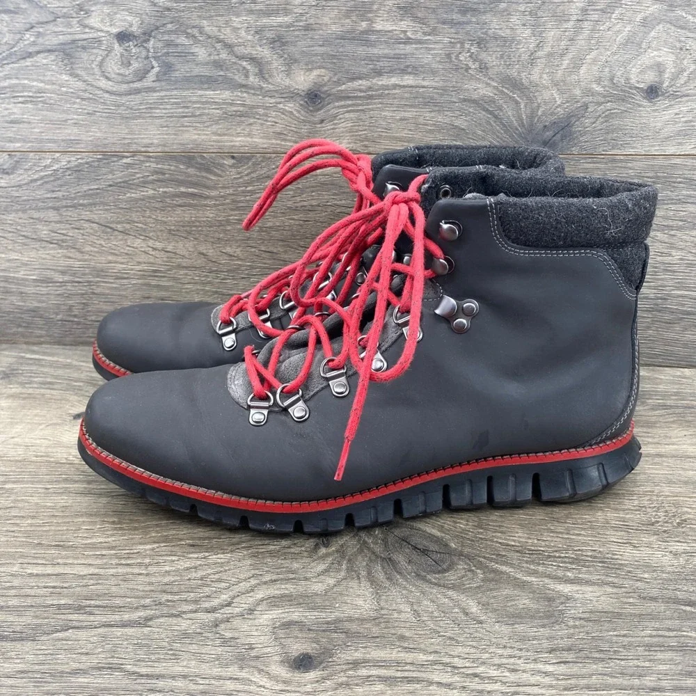 Cole Haan Zerogrand Waterproof Hiker Boots Mens 10.5 Black Red Leather C31400